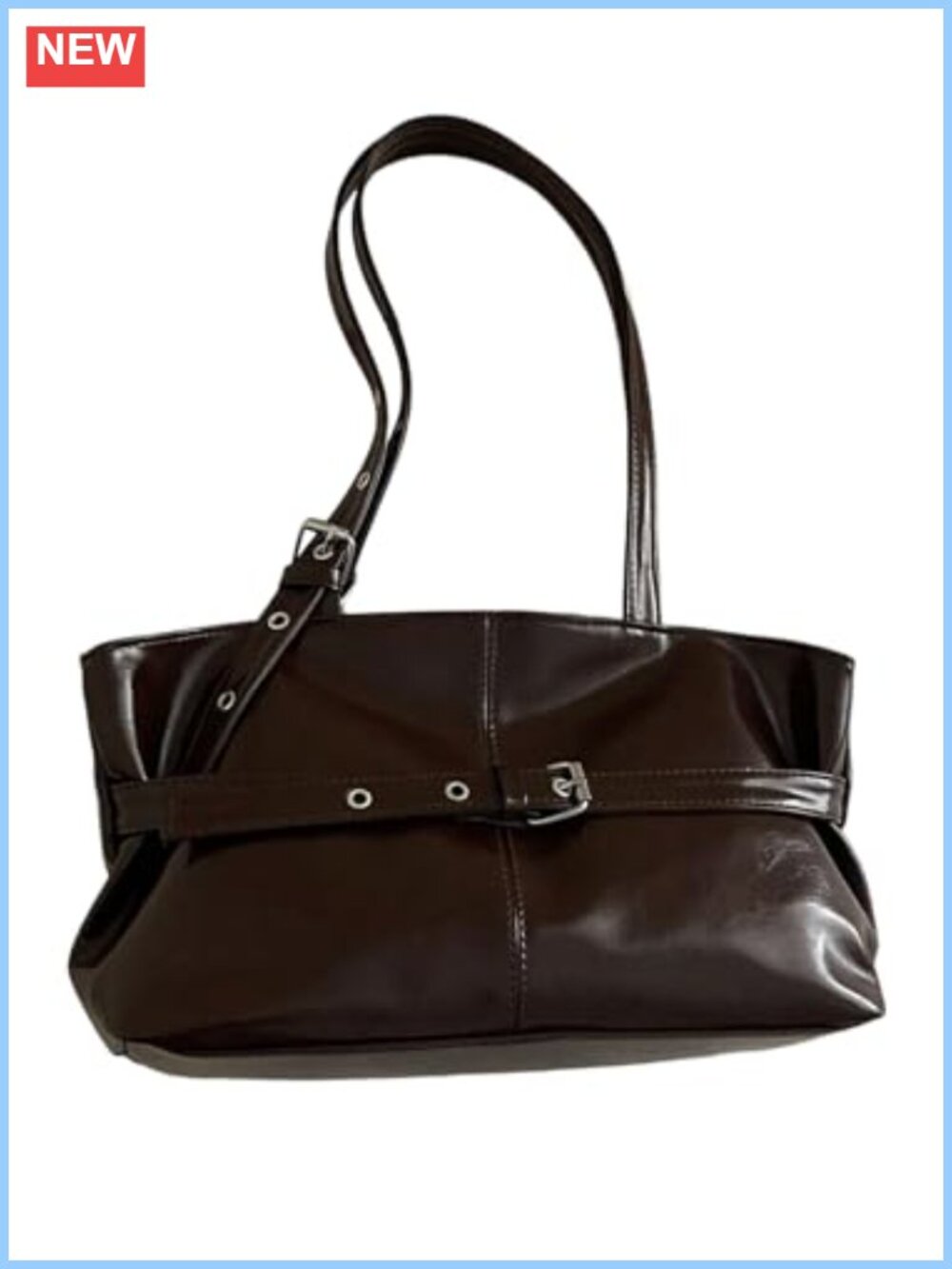 Women's PU Leather Satchel Shoulder Bag with Belt Buckle